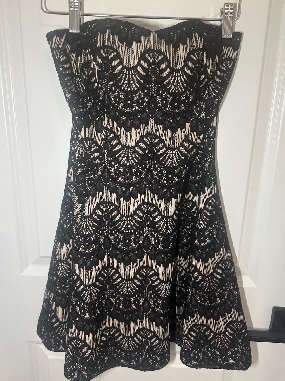 Strapless Black Lace Dress with Nude Lining